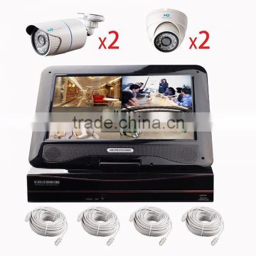 POE 4CH cloud 10.1" lcd monitor ip camera dvr with 4pcs poe ip camera p2p onvif