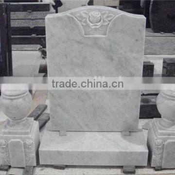 European style white marble headstone with cemetery vase