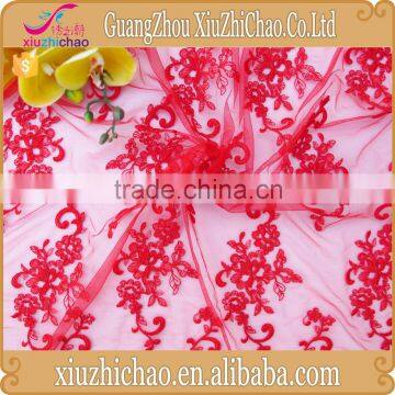 Red new style cheap mesh in embroidered french lace fabric for wedding dress