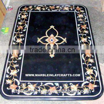 Black Marble Inlay Dining Table Top