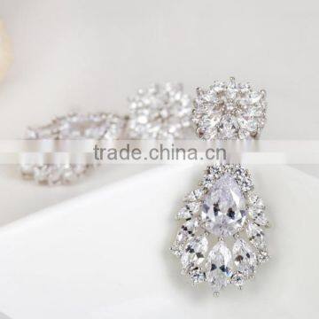 Clear Cubic Zircon Bridal Heavy Chandelier Earrings With AAA Cubic Zircon and Platinum Plating photo-2