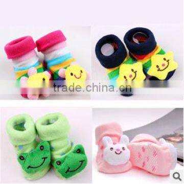 cute colourful plush baby socks with toy /baby plush study socks/baby floor socks