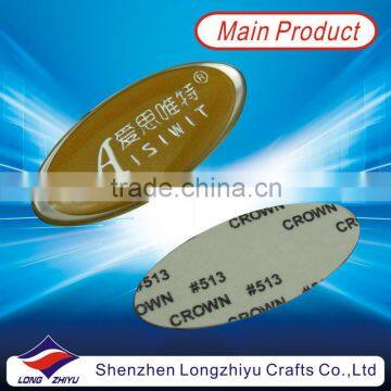 Epoxy resin custom logo design gold nameplates,oval metal self adhesive label tag with your own logo design