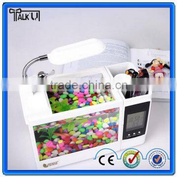 Mini desktop USB fish tank with pen holder,electronic USB fish tank with Led lamp,Mini desktop multifunction USB fish tank