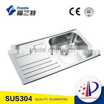 Stainless steel single bowl kitchen sink with drain board