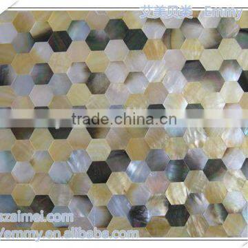 Elegant Hexangon Black&yellow mother of pearl oyster shell mosaic wall tile