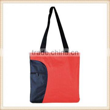 Reusable 600D polyester Shopping tote Bag with front zipper pocket