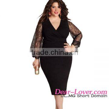 2016 Eyelash Flared Sleeves Black Plus Size sexy nighty dress picture