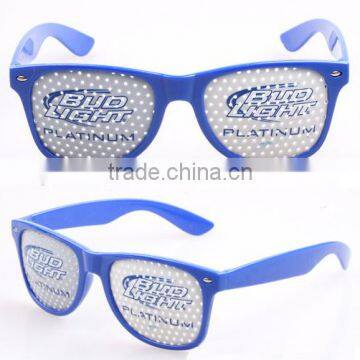 Retro Specs, Blue Pinhole glasses with printed logo, Party glasses, Sunglasses, Sticker pinhole glasses