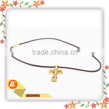 Wholesale Twisted Leather Necklace With Flashing Clear Rhinestone Cross photo-2