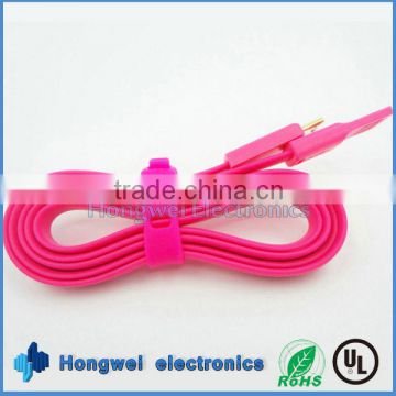 Silicone touch feeling 1M long flat micro charging cable USB data cable with string cable tie