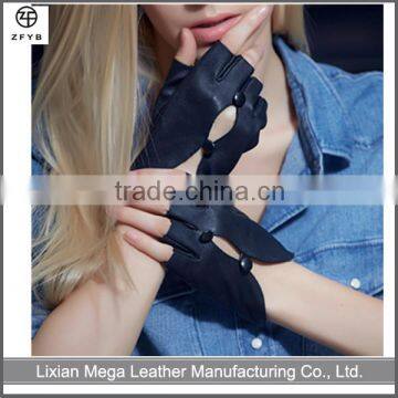 Girls Sexy fingerless leather gloves half gingers driving leather gloves