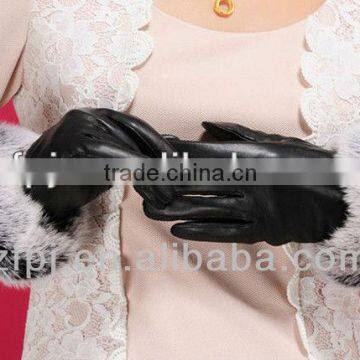 Women's leather Gloves Autumn Winter Warm Rabbit Fur leather gloves