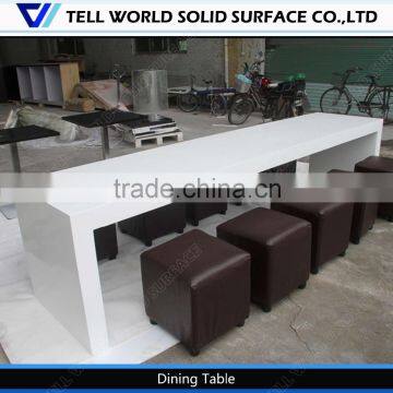 High end heavy-duty long narrow marble top restaurant dining table seats 12