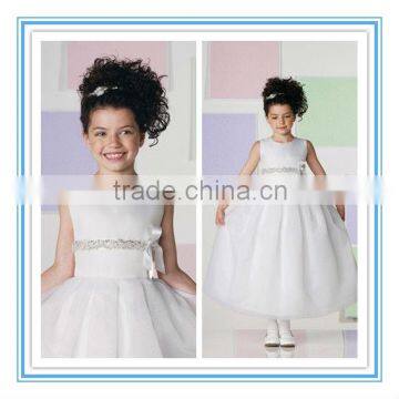 Sleeveless Satin Organza Side Bow Dirnal Wedding Flower Girls Dress(FLMO-3060)