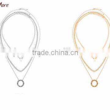 2015 Fashion gold necklace with O ring and triangle pendant