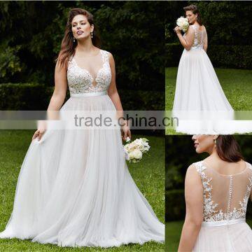 (MY7765) MARRY YOU Sleeveless A-line Sexy Lace Wedding Dresses For Big Woman 2015                        
                                                Quality Choice