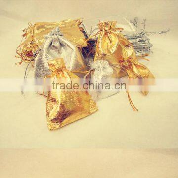 High quality custom size gold and silver drawstring gift bag for christmas, wedding, jewelry