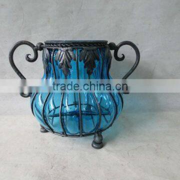 Wire with blown glass flowr vase