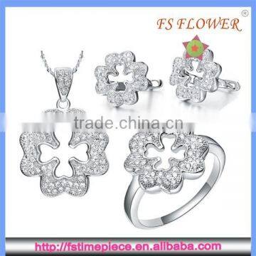 FS FLOWER - Luxury Four Leaf Clover Hollow Silver Jewelry Set