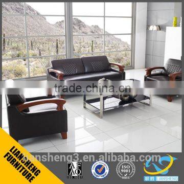 Liansheng S875 modern office sofa black leather sofa set with wood frame