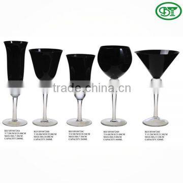 black glass with round ball stem wine glass