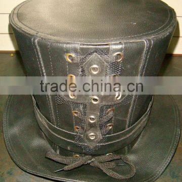 BLACK LEATHER STEAM-PUNK GOTHIC CORSET MEN'S & WOMEN' TOP HAT