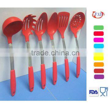 Western Kitchen Tool Set with Holder, 6 pcs Silicone with Stainless Steel, Red