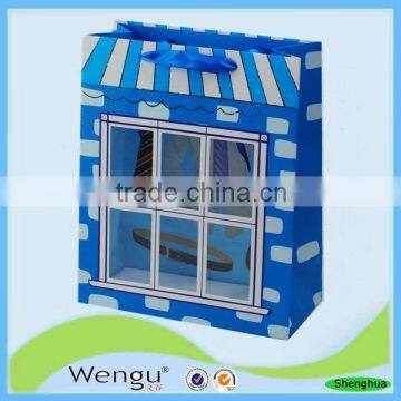 hot sale Blue color cheap middle size clear PVC window paper bag with handles for 2016