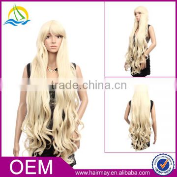 2016 New design long gold party curly wig blonde synthetic european hairstyle wig