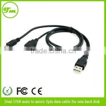 Dual USB male to micro 5pin data cable for sata hard disk