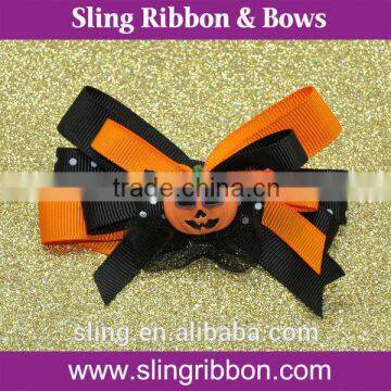 Ribbon Hair Bow With Pumpkin For Halloween