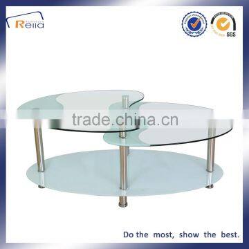 Cheap Used Fashion Design Special Shape Home Furniture Coffee Table Glass Top Metal Legs cafe table