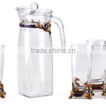 Vienna style glass jug and cup glass water tea juice drinking cup set (4goblet/cups+1 jug)