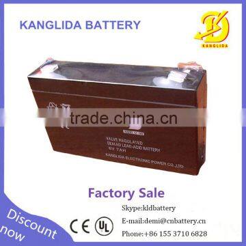 6voltage 7ampere sealed lead acid battery Kanglida brand batteries with CE UL certification