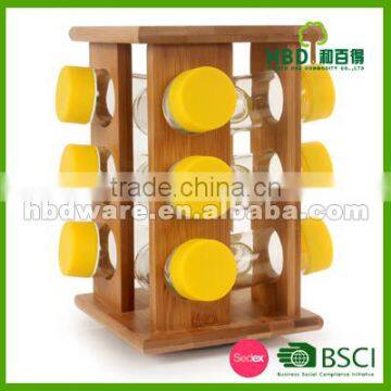 Hot selling glass spice jars with bamboo rack wholesale