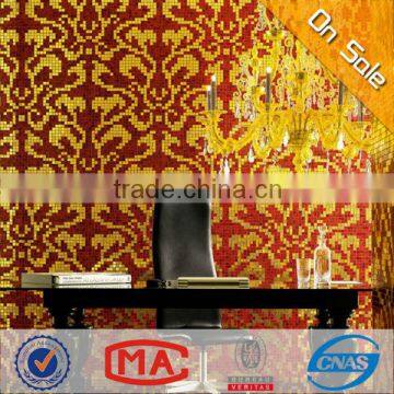 JY-P-D03 Top 10 mosaic factory in China red and gold glass pattern mosaic wallpaper for study room