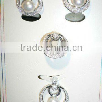 QHMS005 rhodium plated silver pendant sets,purity&quality ensure 925 silve jewelry sets with pearl