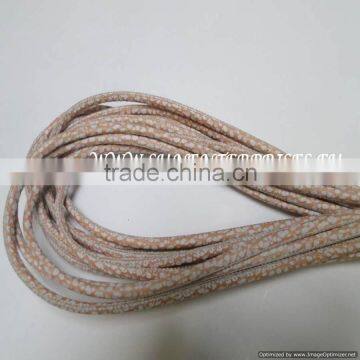 Round Leather Cords - Real Leather Round Stitch 4 mm Snake Patch Style Beige