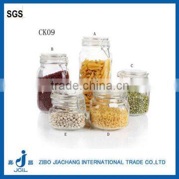 Square airtight glass food use jar with clamp lid