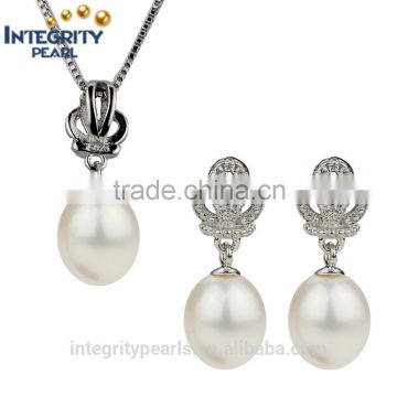 Fashion Natural Crown shape princess Earrings and Pendant Party Pearl Jewelry Sets for Women