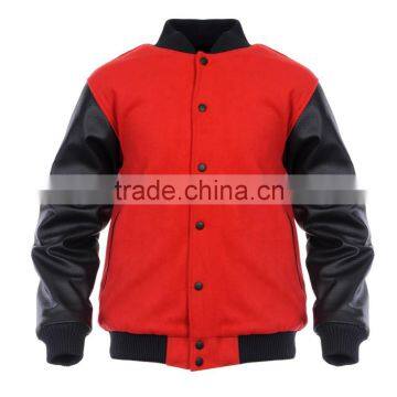 Red varsity jacket with black leather arms