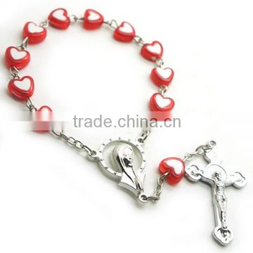 decade rosary,religious acrylic beaded heart rosary ,Catholic rosary necklace