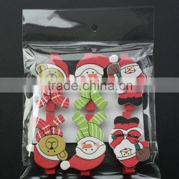 Christmas wooden crafts pegs mini red clips with small bear/snowman/santa patch gifts package