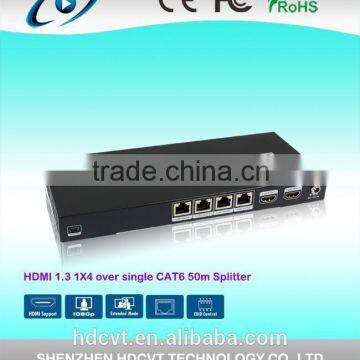 2015 hot sale 1x4 HDMI splitter 50M over cat6 extension