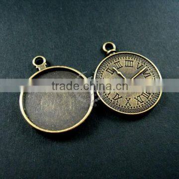 25mm round tray bezel setting vintage antiqued bronze alloy watch clock pendant charm DIY supplies 1810245