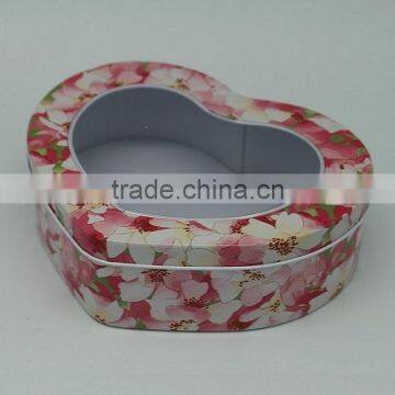 China wholesale fashion heart shaped window lid metal box for jewelry box
