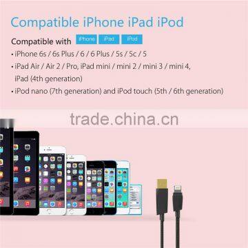 IOS9.0 MFI USB Cable for iPhone 6S Plus iPad iPod Nylon Ribbon 120cm 2.4A Fast Charging Data Sync Original ROCK for iPhone SE