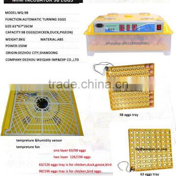 High hatching rate poultry incubator 98eggs automatic egg incubator for family use