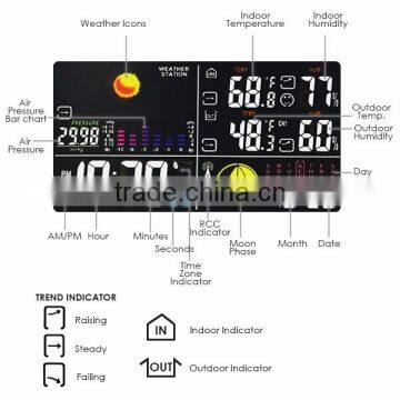 2 Wireless Sensors Weather Station WWVB DCF RCC Indoor Outdoor Temperature Thermometer With Air Presurre Trend Indicator photo-5